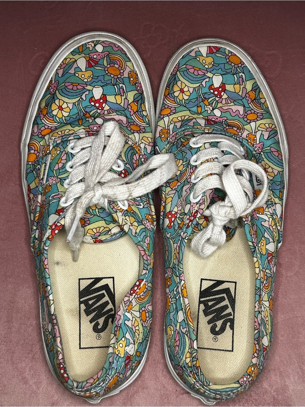 Vans Teal Floral Mushroom Print Low-Top Sneakers